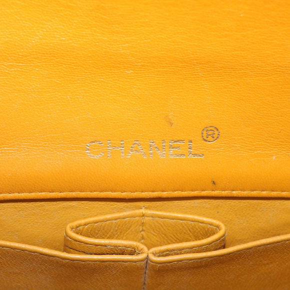CHANEL Matelasse Turn Lock Chain Shoulder Bag Lamb Skin Orange CC Auth 51273A