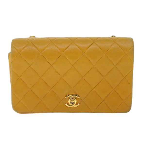 CHANEL Matelasse Turn Lock Chain Shoulder Bag Lamb Skin Orange CC Auth 51273A