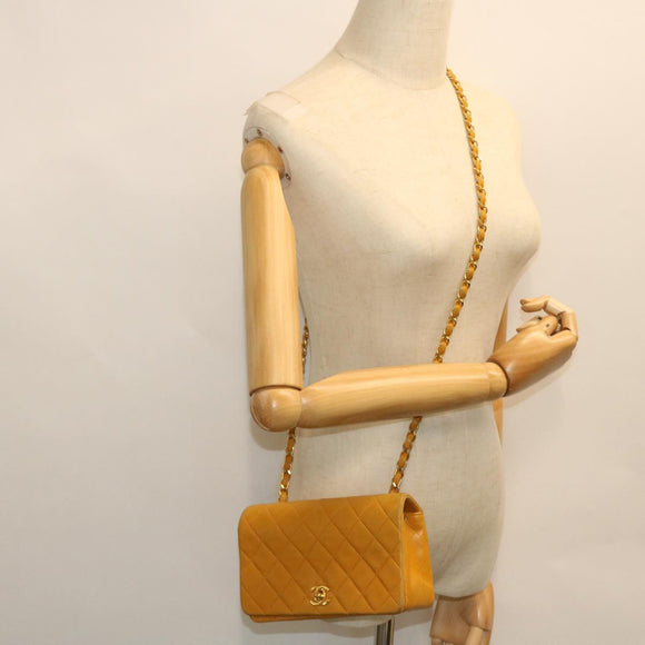 CHANEL Matelasse Turn Lock Chain Shoulder Bag Lamb Skin Orange CC Auth 51273A