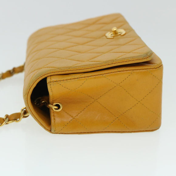 CHANEL Matelasse Turn Lock Chain Shoulder Bag Lamb Skin Orange CC Auth 51273A