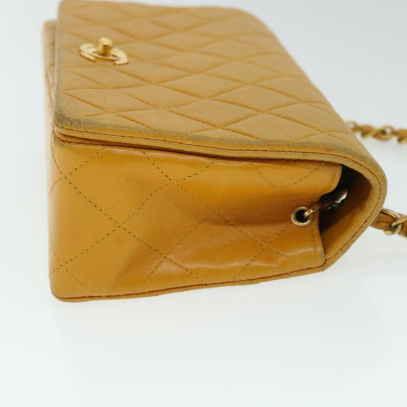CHANEL Matelasse Turn Lock Chain Shoulder Bag Lamb Skin Orange CC Auth 51273A