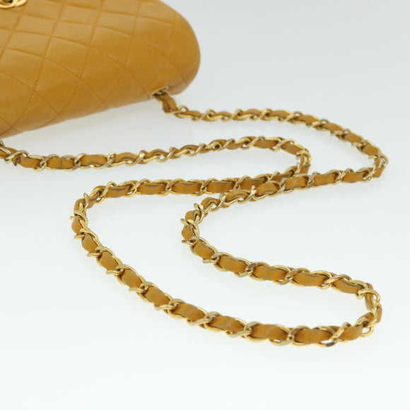 CHANEL Matelasse Turn Lock Chain Shoulder Bag Lamb Skin Orange CC Auth 51273A