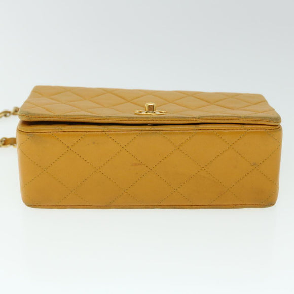 CHANEL Matelasse Turn Lock Chain Shoulder Bag Lamb Skin Orange CC Auth 51273A