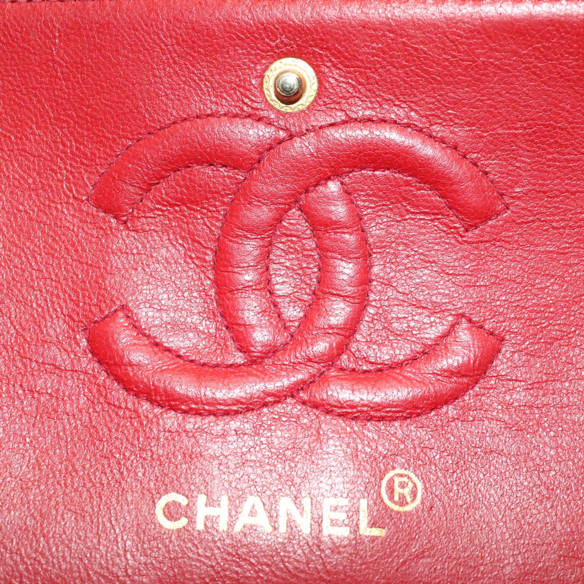 CHANEL Matelasse 23 Double Chain Flap Shoulder Bag Lamb Skin Red CC Auth 51275A