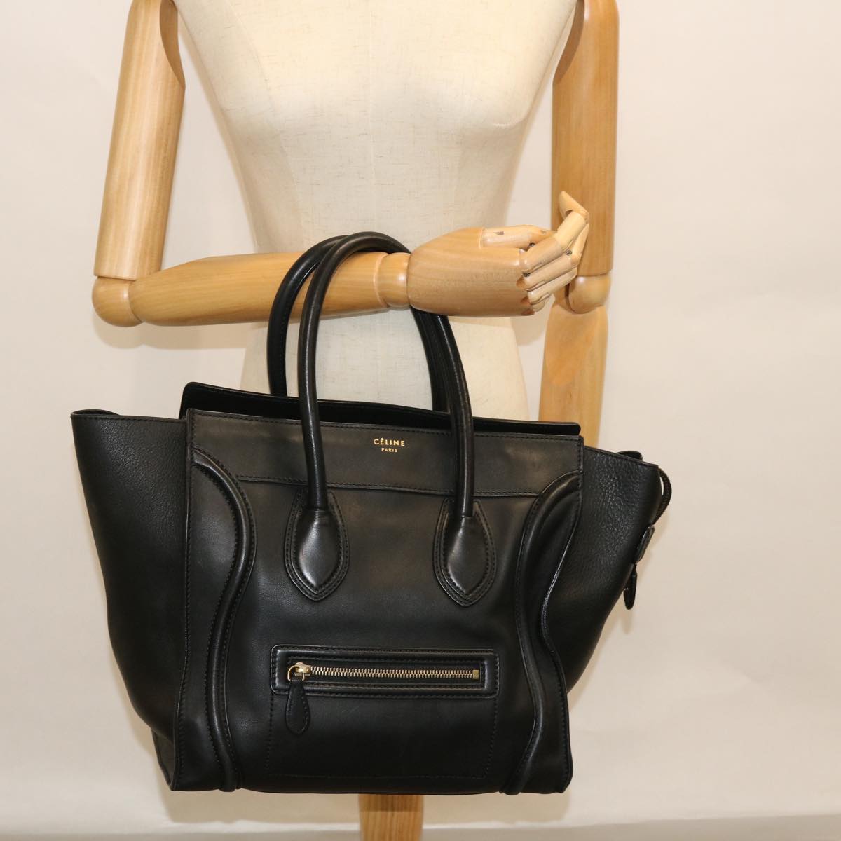 CELINE Luggage Mini Hand Bag Leather Black Auth 51427