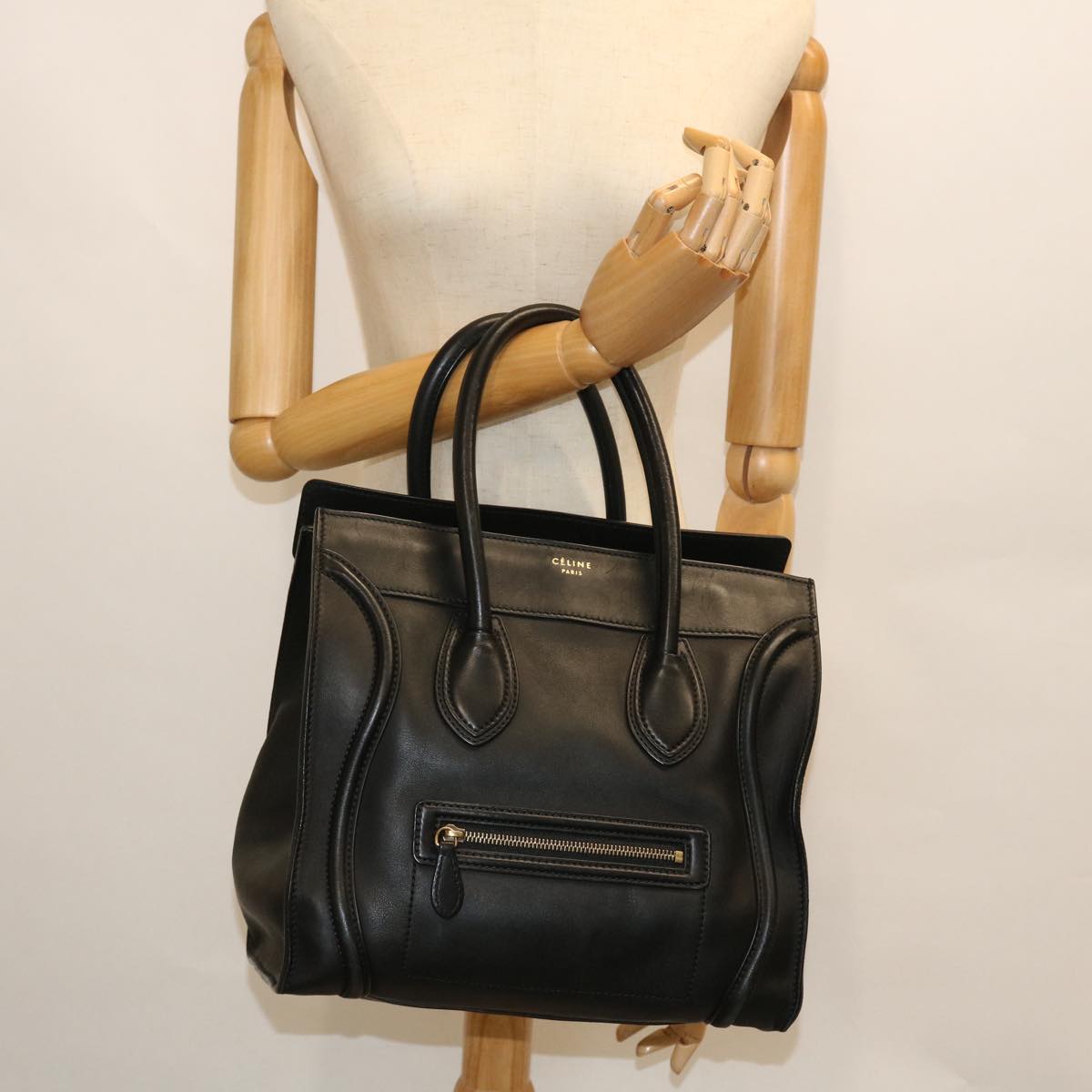 CELINE Luggage Mini Hand Bag Leather Black Auth 51427