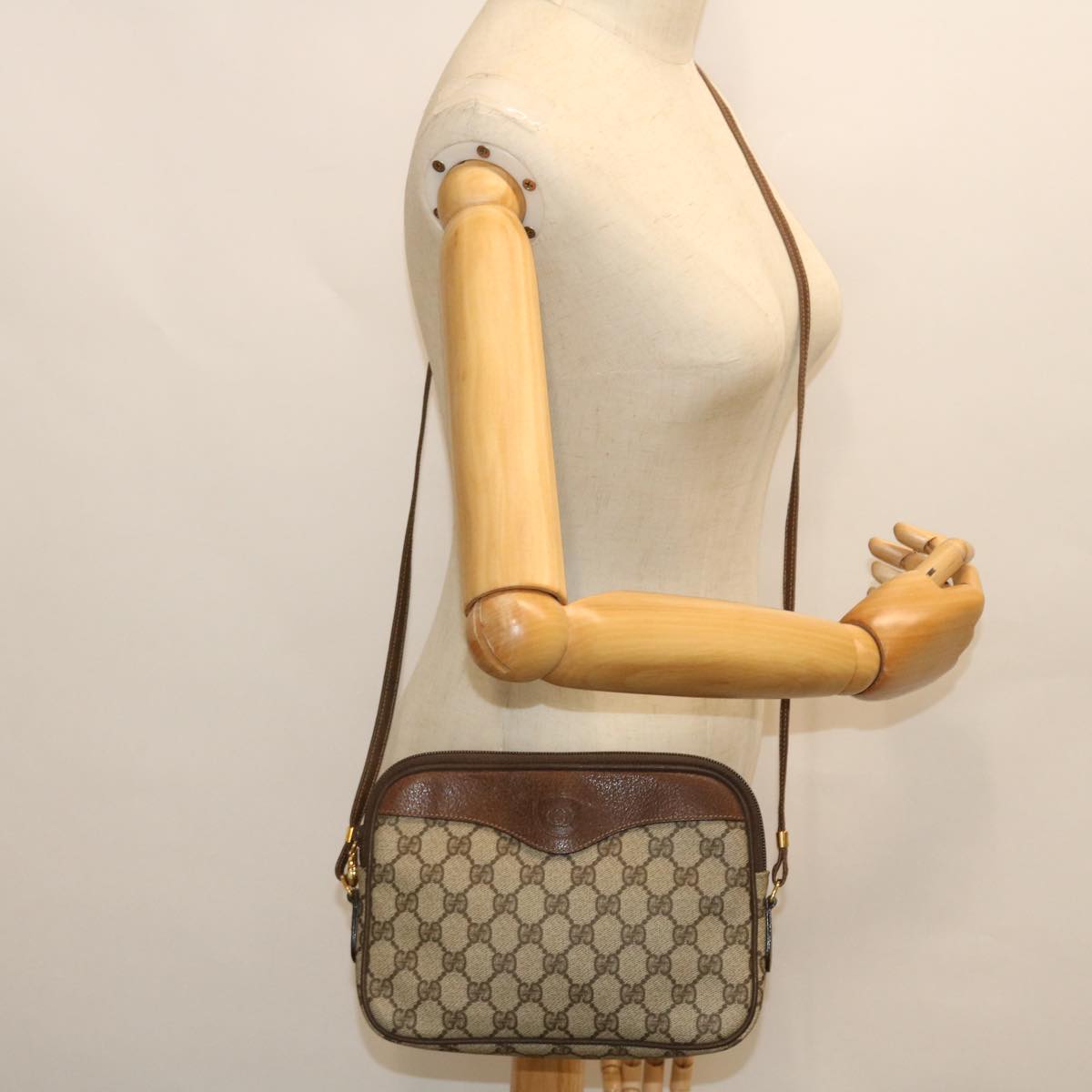 GUCCI GG Canvas Shoulder Bag PVC Leather Beige 007 115 6428 4023 Auth 51433