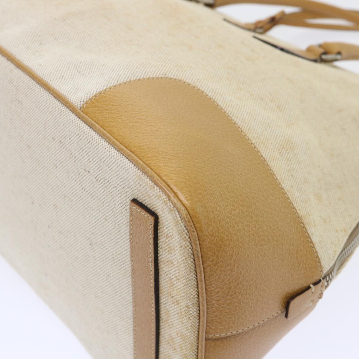 PRADA Hand Bag Canvas Leather Beige Auth 51816