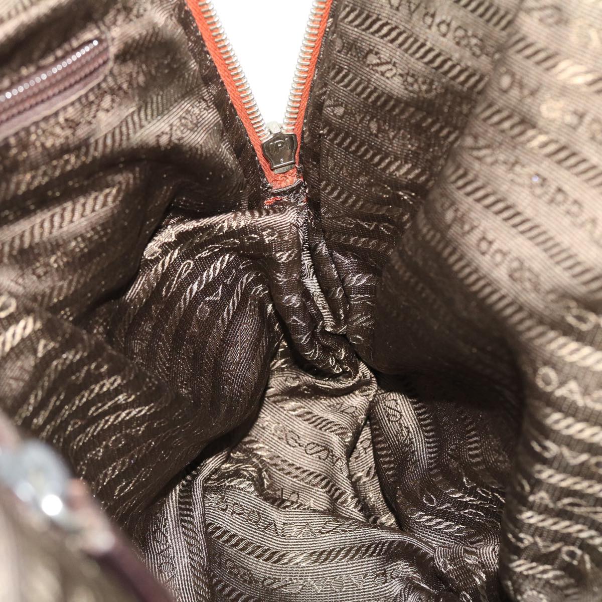 PRADA Tote Bag Wool Leather Brown Auth 51819