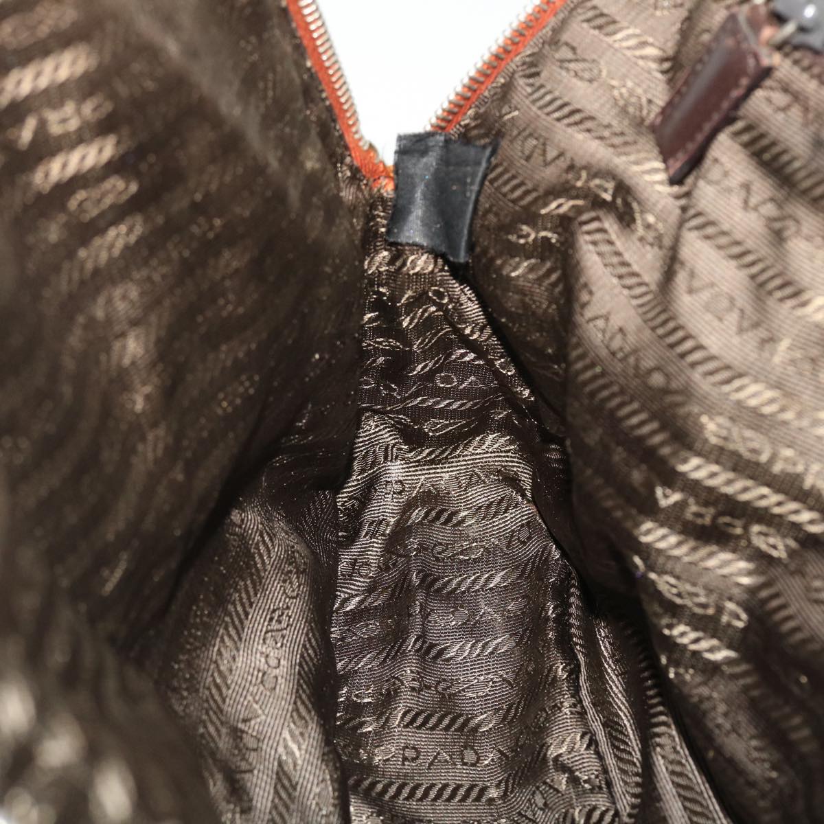 PRADA Tote Bag Wool Leather Brown Auth 51819