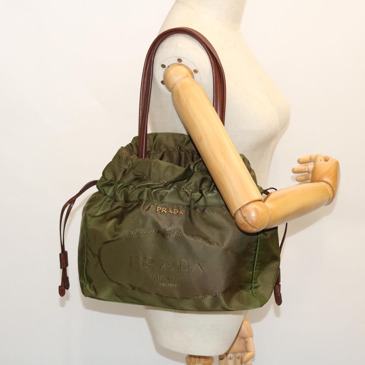 PRADA Hand Bag Nylon Khaki Auth 51823