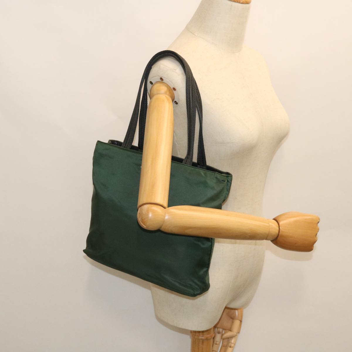 PRADA Hand Bag Nylon Green Auth 51825