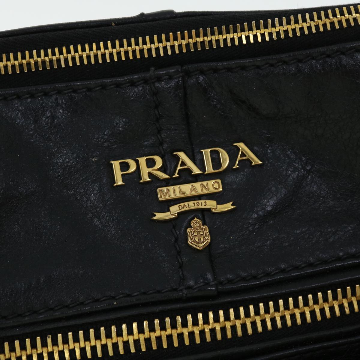 PRADA Hand Bag Leather Black Auth 51834