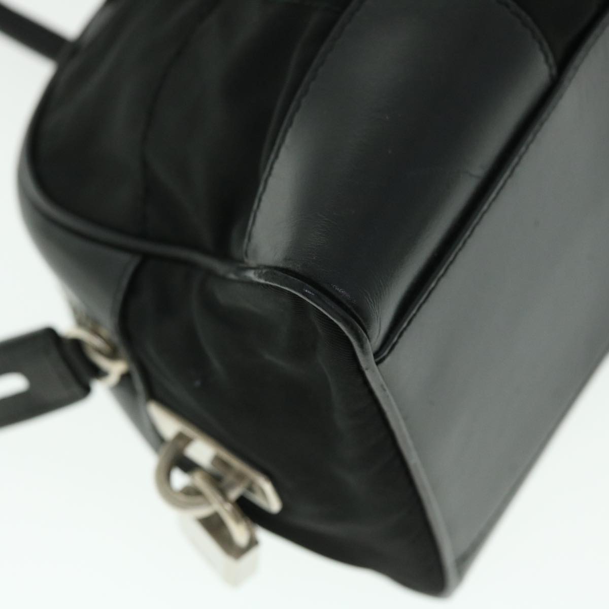 PRADA Hand Bag Nylon Leather Black Auth 51839