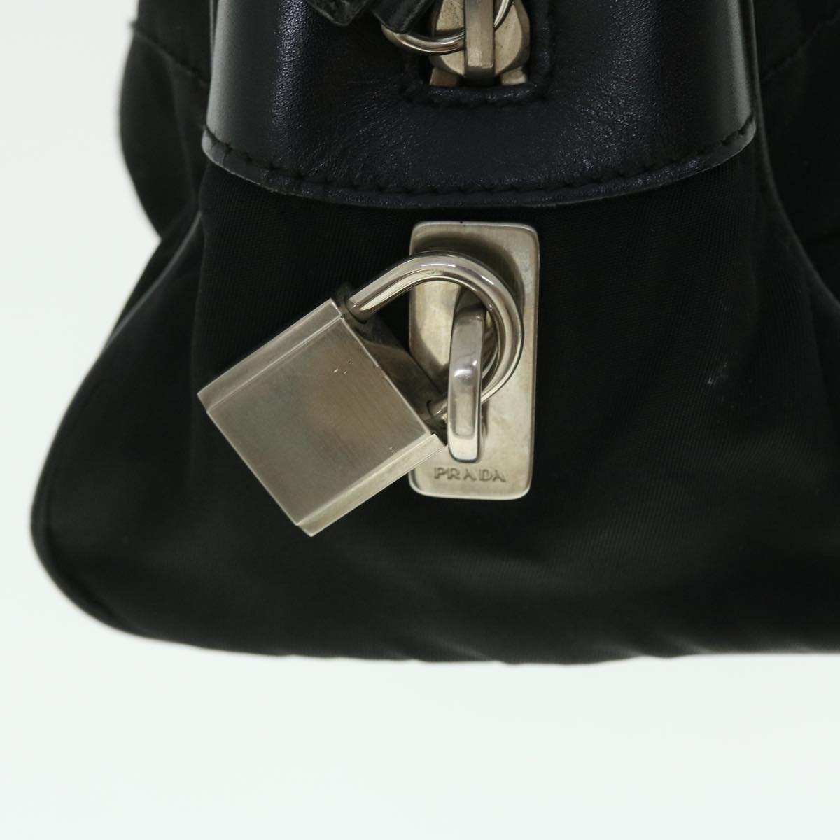 PRADA Hand Bag Nylon Leather Black Auth 51839