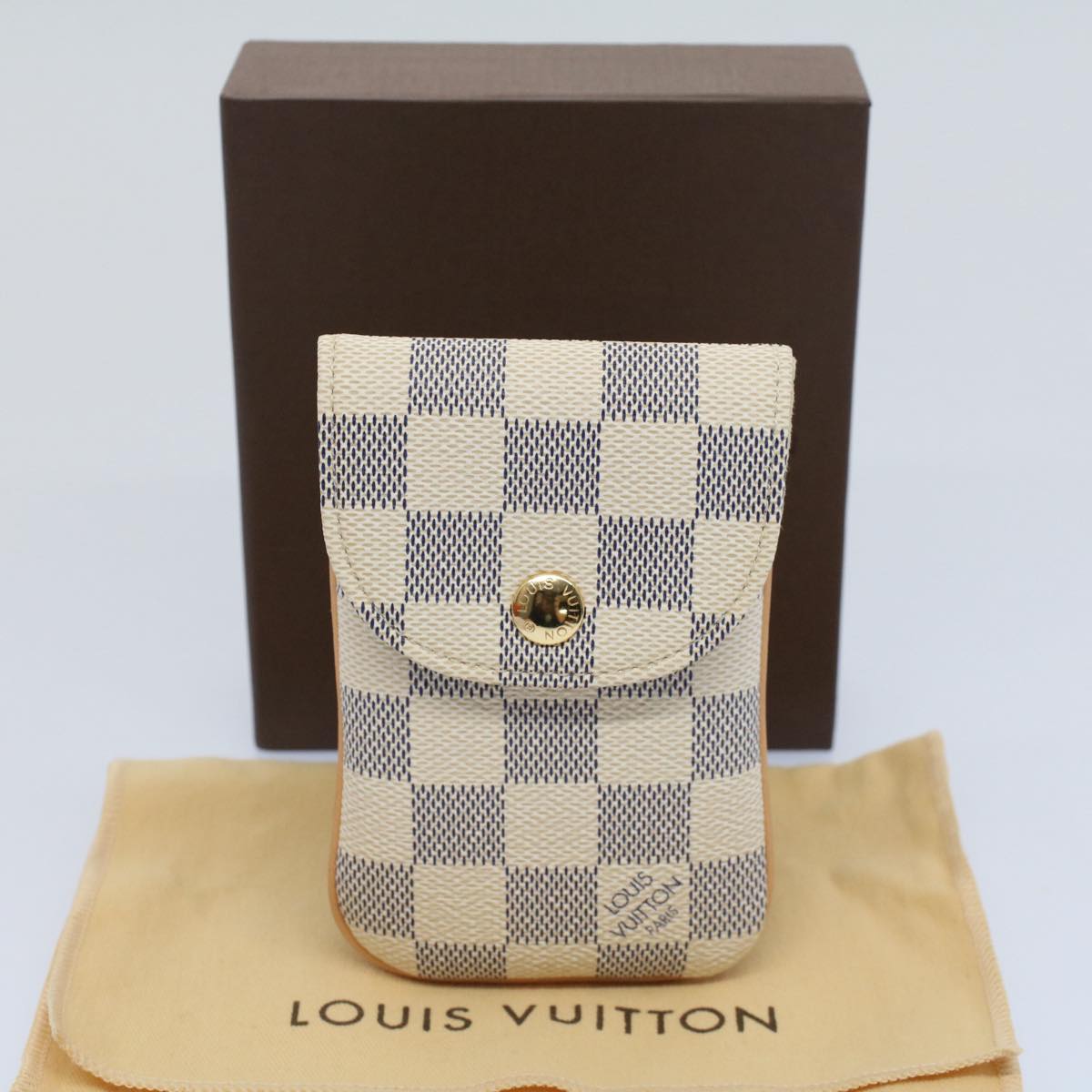 LOUIS VUITTON Damier Azur Etui Telephonne MM Cell Phone Case N60026 Auth 51994