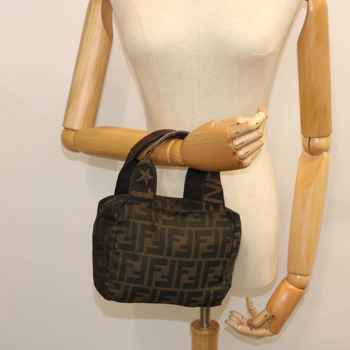 FENDI Zucca Canvas Hand Bag Black Brown Auth 52035