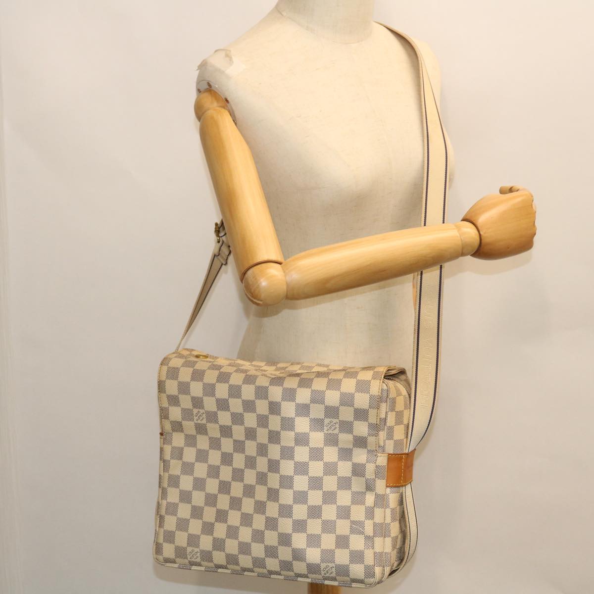 LOUIS VUITTON Damier Azur Naviglio Shoulder Bag N51189 LV Auth 52348