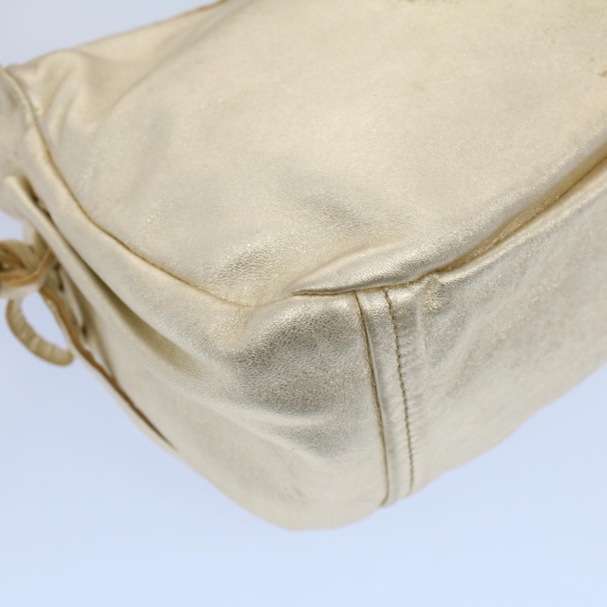 PRADA Hand Bag Leather Gold Auth 52423