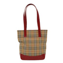 BURBERRY Nova Check Tote Bag Nylon Leather Beige Red Auth 52434-2