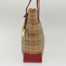 BURBERRY Nova Check Tote Bag Nylon Leather Beige Red Auth 52434-3
