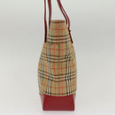 BURBERRY Nova Check Tote Bag Nylon Leather Beige Red Auth 52434-4