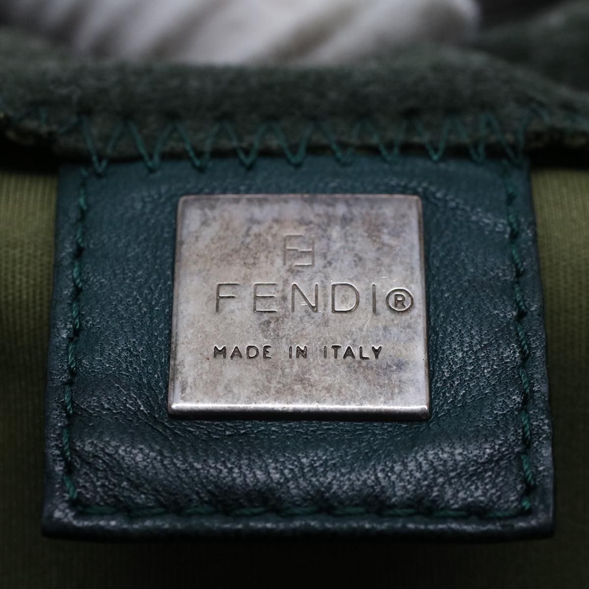 FENDI Mamma Baguette Shoulder Bag Nylon Green Auth 52438