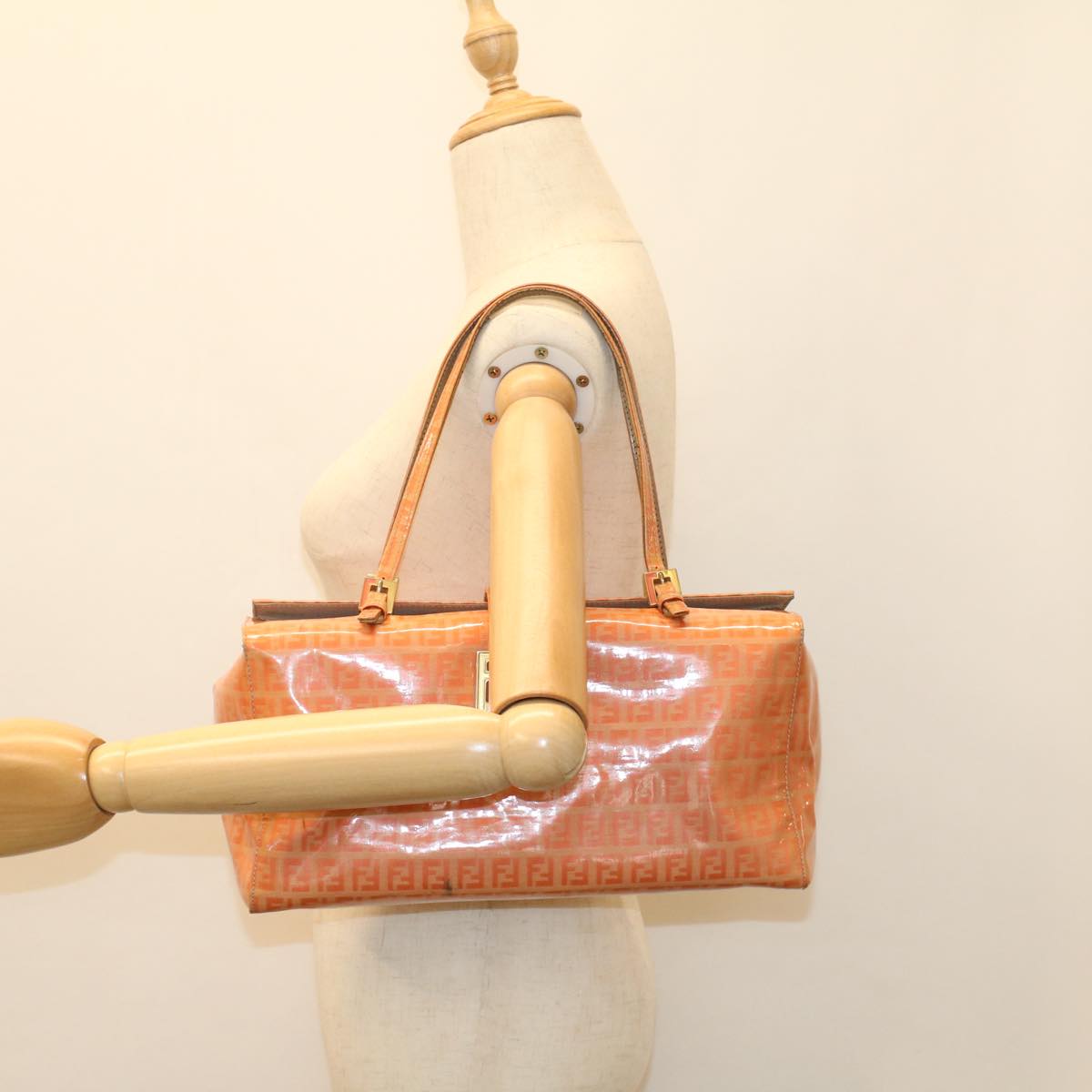 FENDI Zucchino Canvas Mamma Baguette Hand Bag Enamel Orange Auth 52439