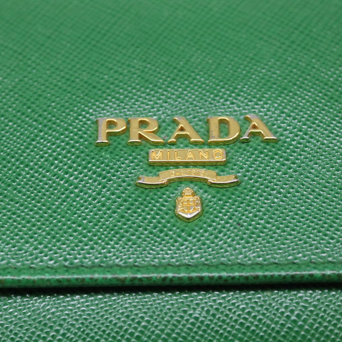 PRADA Shoulder Chain Wallet Safiano leather Green Auth 52446