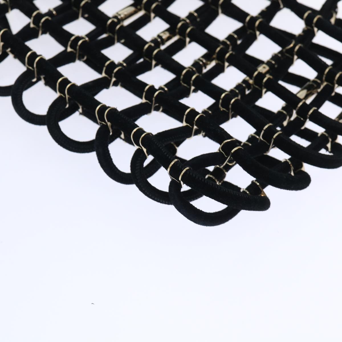 BALENCIAGA Net Hand Bag Suede Metal Black Gold Auth 52450