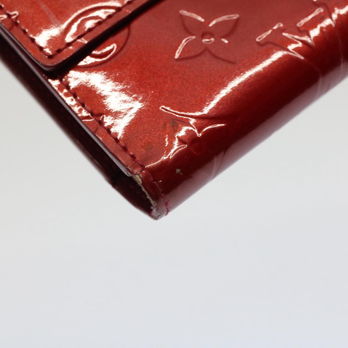 LOUIS VUITTON Vernis Porte Tresol International Wallet Red M91165 LV Auth 52501