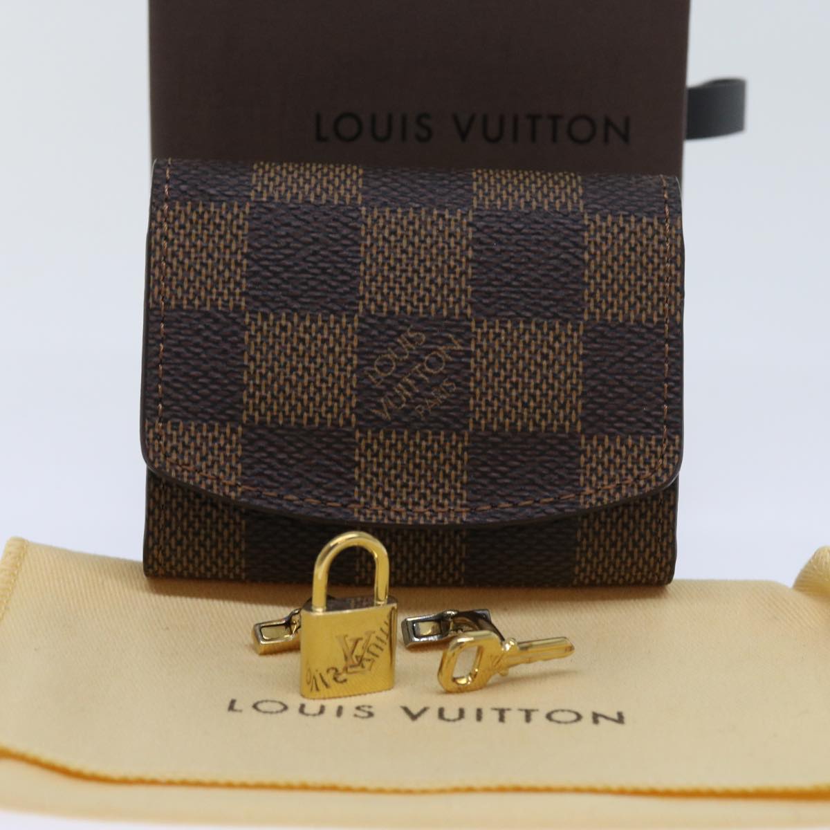 LOUIS VUITTON Damier Ebene Bouton de Manchette Cadena Eclet M64600 LV Auth 52593