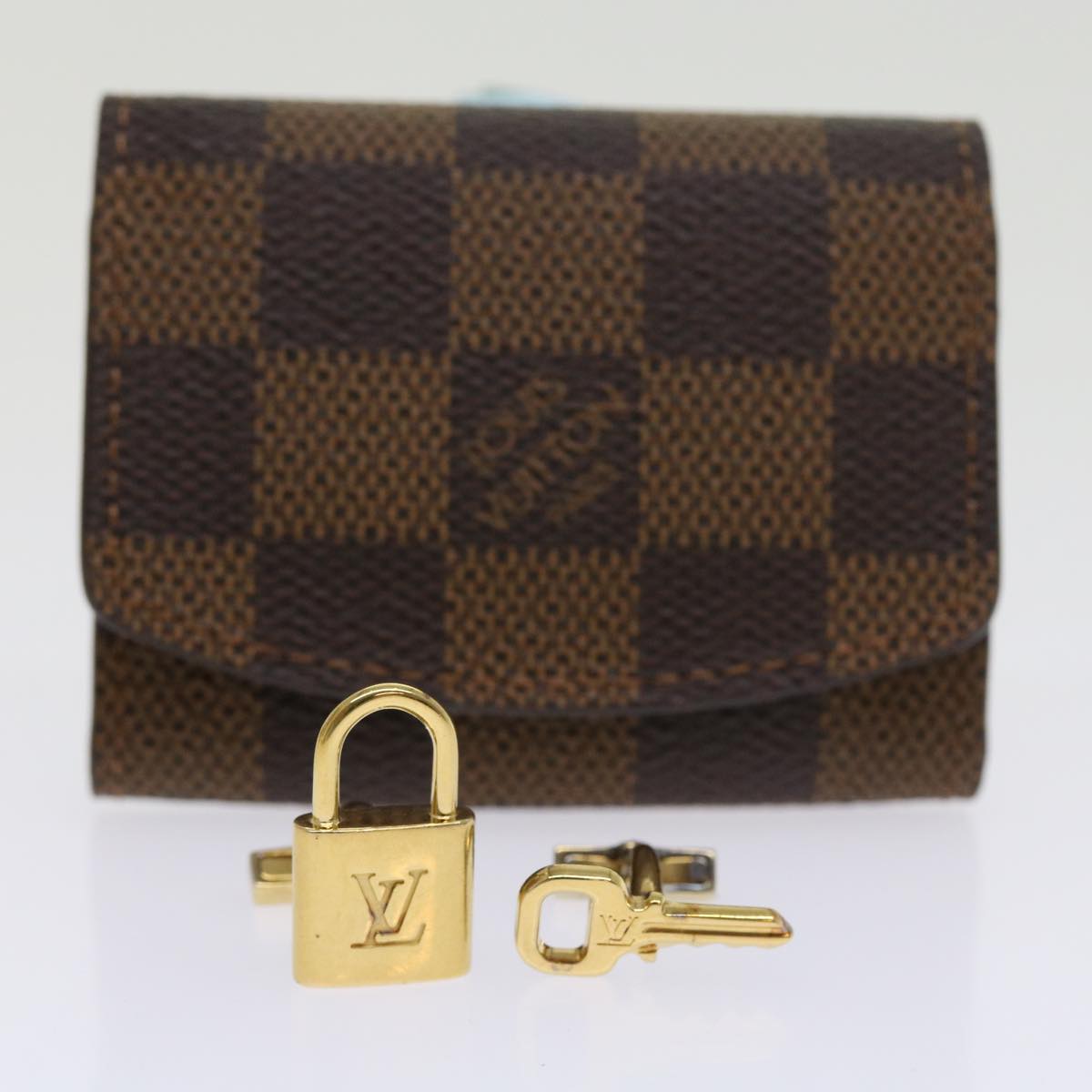 LOUIS VUITTON Damier Ebene Bouton de Manchette Cadena Eclet M64600 LV Auth 52593