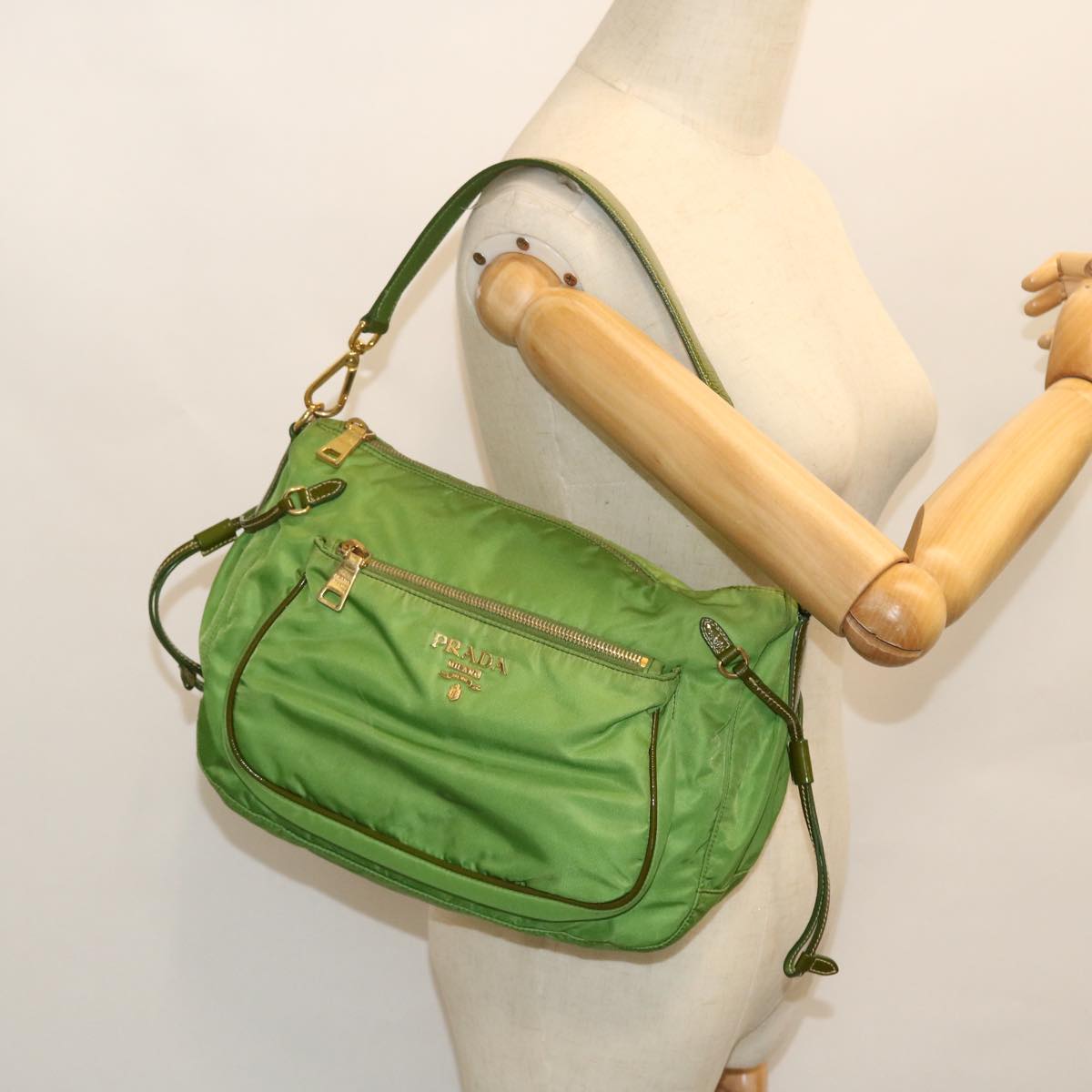 PRADA Shoulder Bag Nylon Green Auth 52733