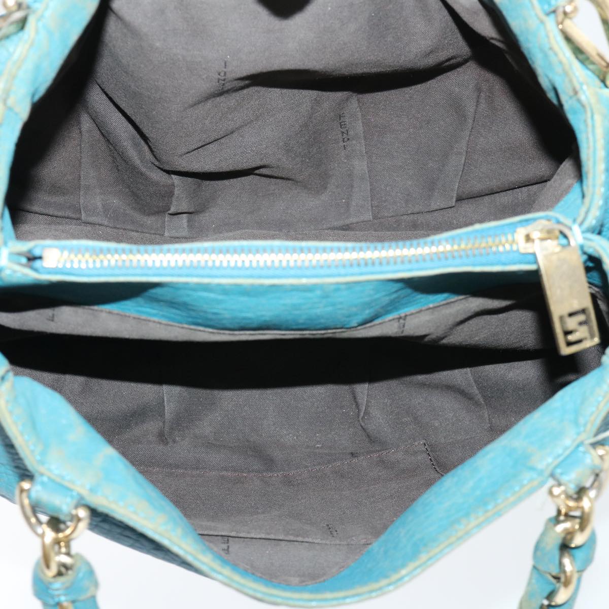 FENDI Chain Shoulder Bag Leather 2way Turquoise Blue Auth 52739