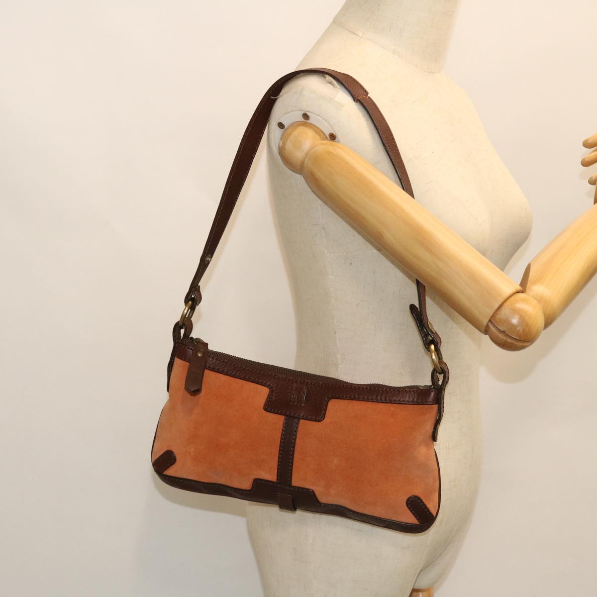 BURBERRY Shoulder Bag Suede Leather Orange Brown Auth 52788