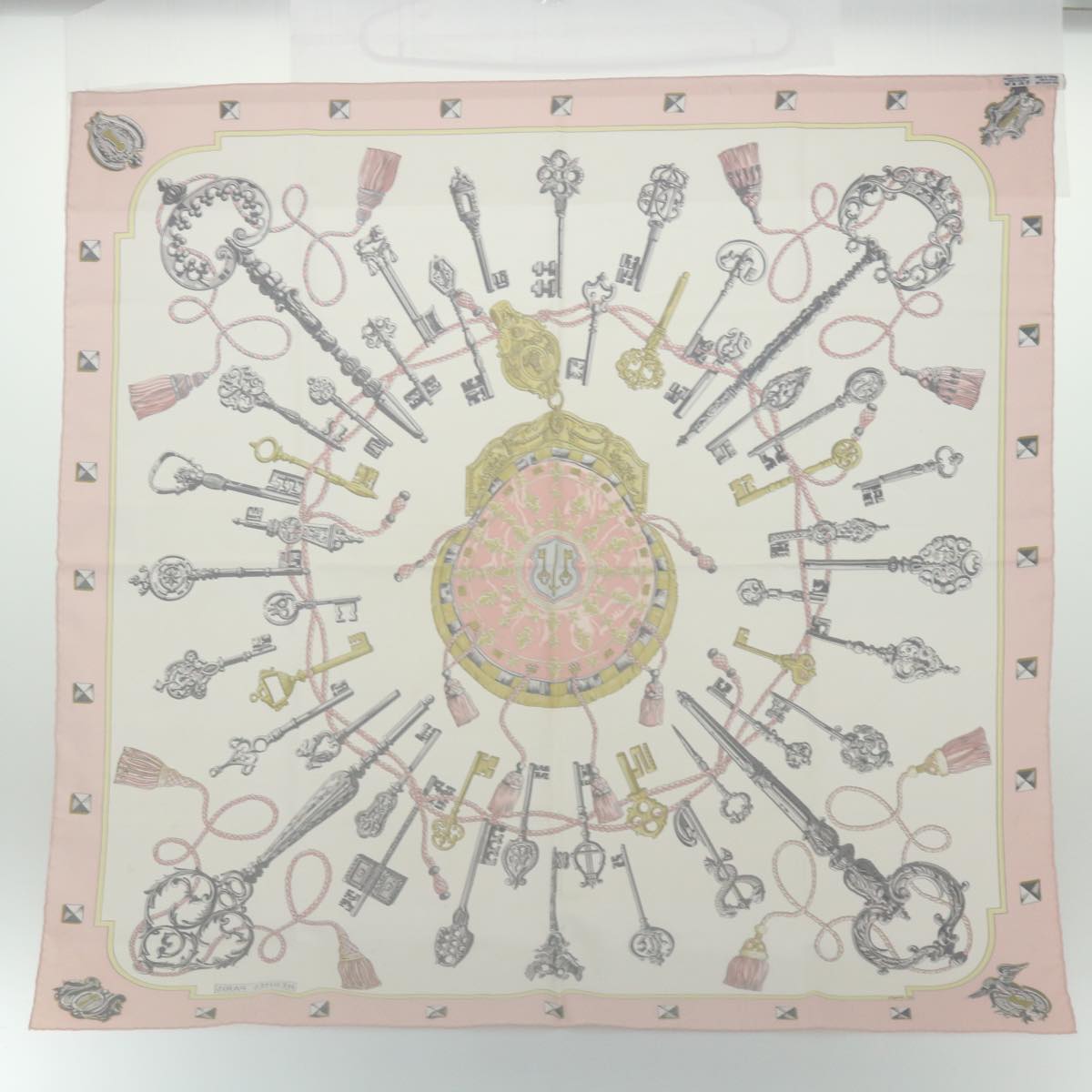 HERMES Carre 90 LES CLES Scarf Silk Pink Auth 52836