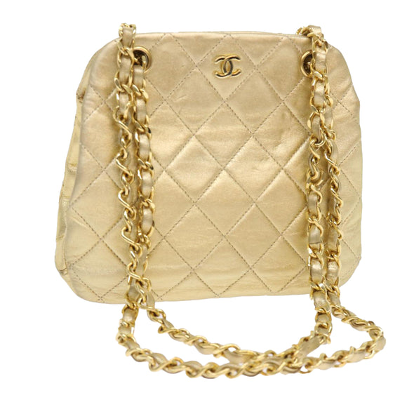 CHANEL Matelasse Chain Shoulder Bag Leather Gold CC Auth 53015AM
