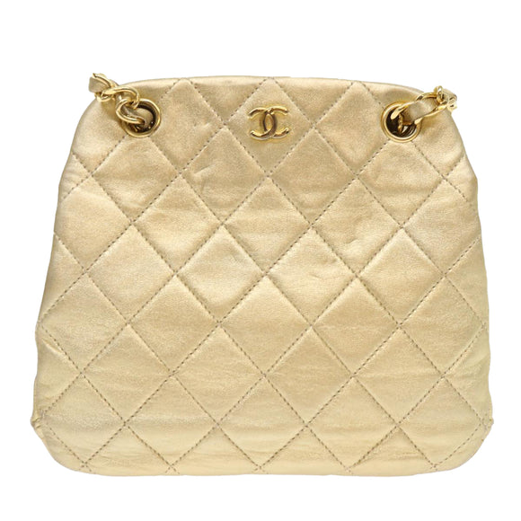 CHANEL Matelasse Chain Shoulder Bag Leather Gold CC Auth 53015AM