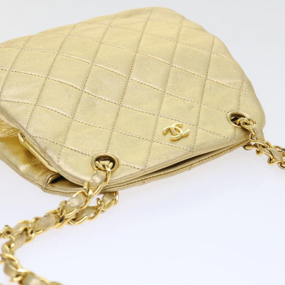 CHANEL Matelasse Chain Shoulder Bag Leather Gold CC Auth 53015AM