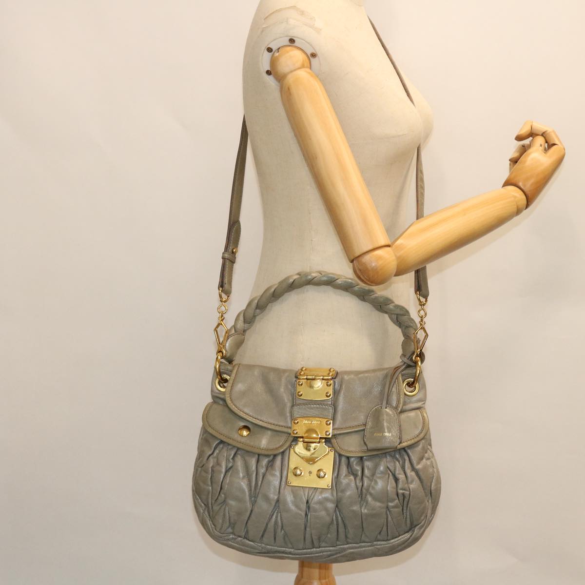 Miu Miu Materasse Hand Bag Leather 2way Gray Auth 53079