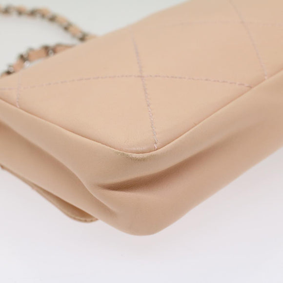 CHANEL Matelasse Chain Shoulder Bag Leather Pink CC Auth 53097V