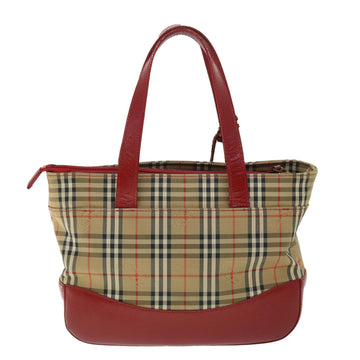 Burberrys Nova Check Hand Bag Canvas Beige Red Auth 53246 - 0