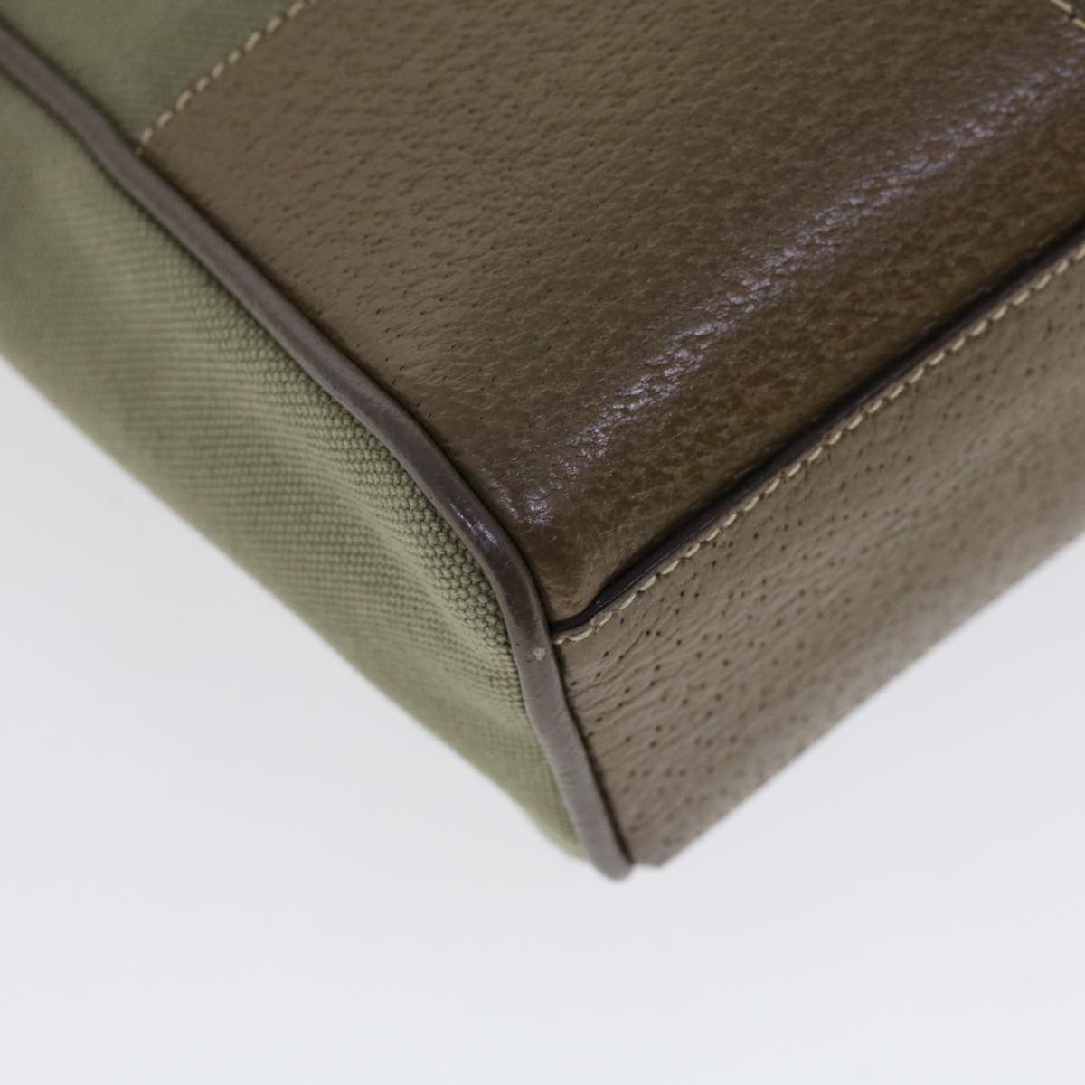 PRADA Hand Bag Canvas Leather Green Auth 53252