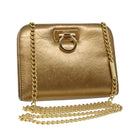 Salvatore Ferragamo Gancini Chain Shoulder Bag Leather Gold Auth 53278-1