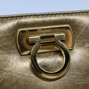 Salvatore Ferragamo Gancini Chain Shoulder Bag Leather Gold Auth 53278-9