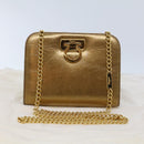 Salvatore Ferragamo Gancini Chain Shoulder Bag Leather Gold Auth 53278-12
