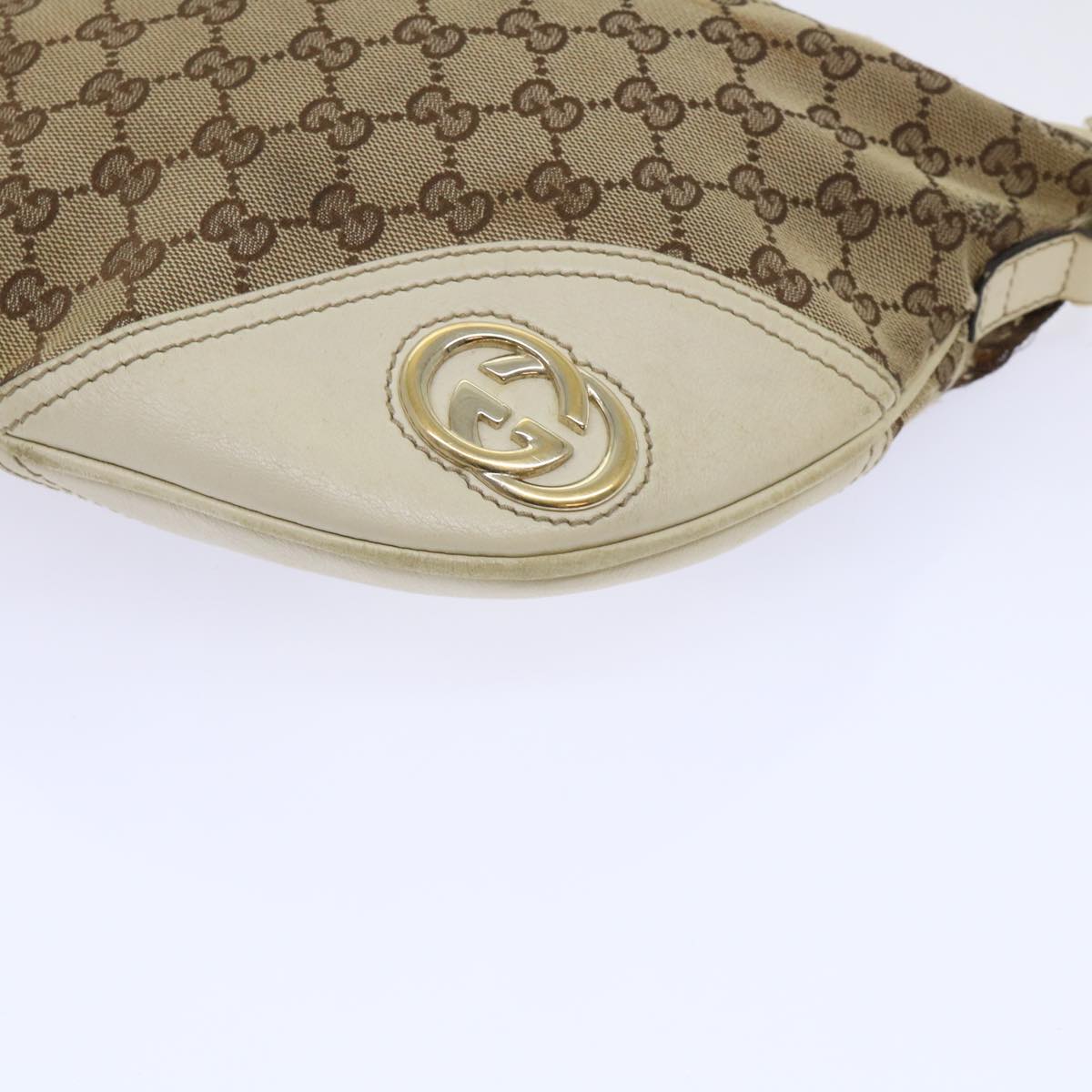 GUCCI GG Canvas Shoulder Bag Beige White Auth 53663