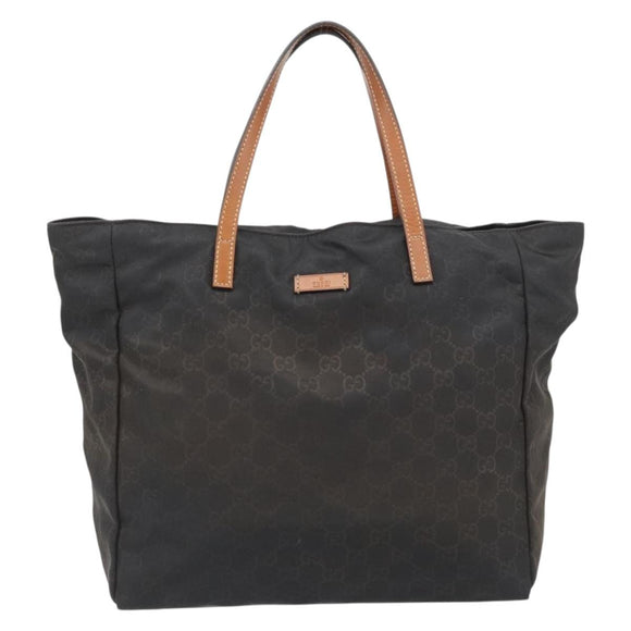 GUCCI GG Canvas Tote Bag Nylon Brown Auth 53670