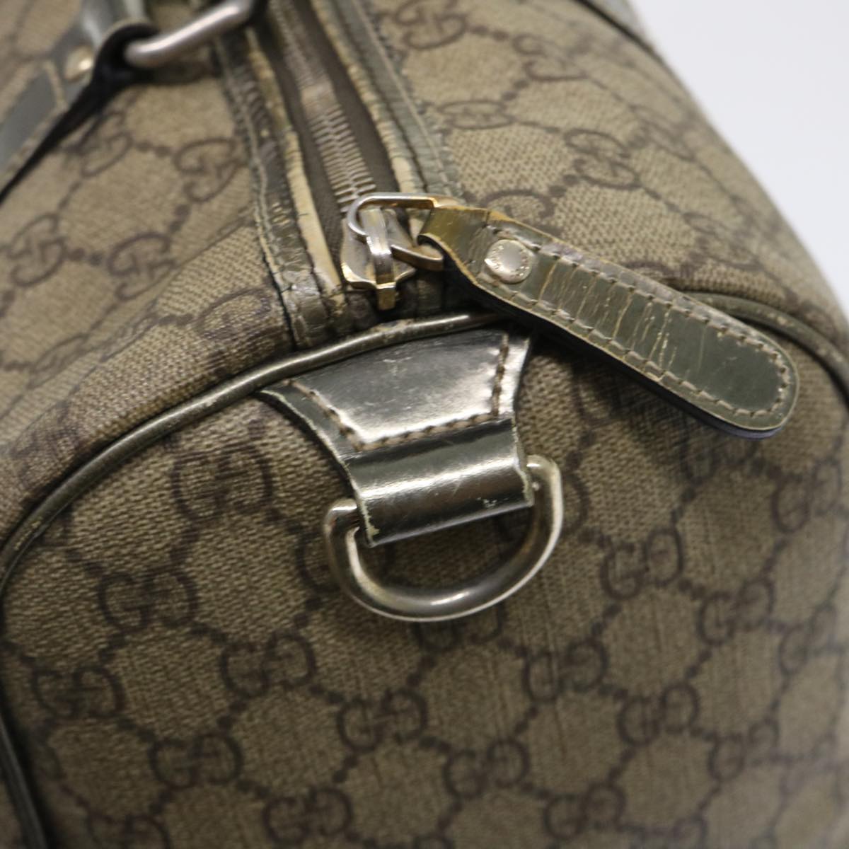 GUCCI GG Canvas Hand Bag PVC Leather Beige Auth 53685